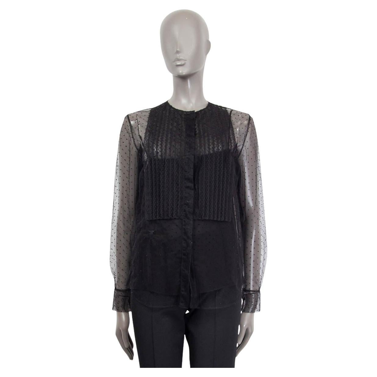 CHRISTIAN DIOR black silk SHEER PLUMETIS TULLE Blouse Shirt 38 S For Sale