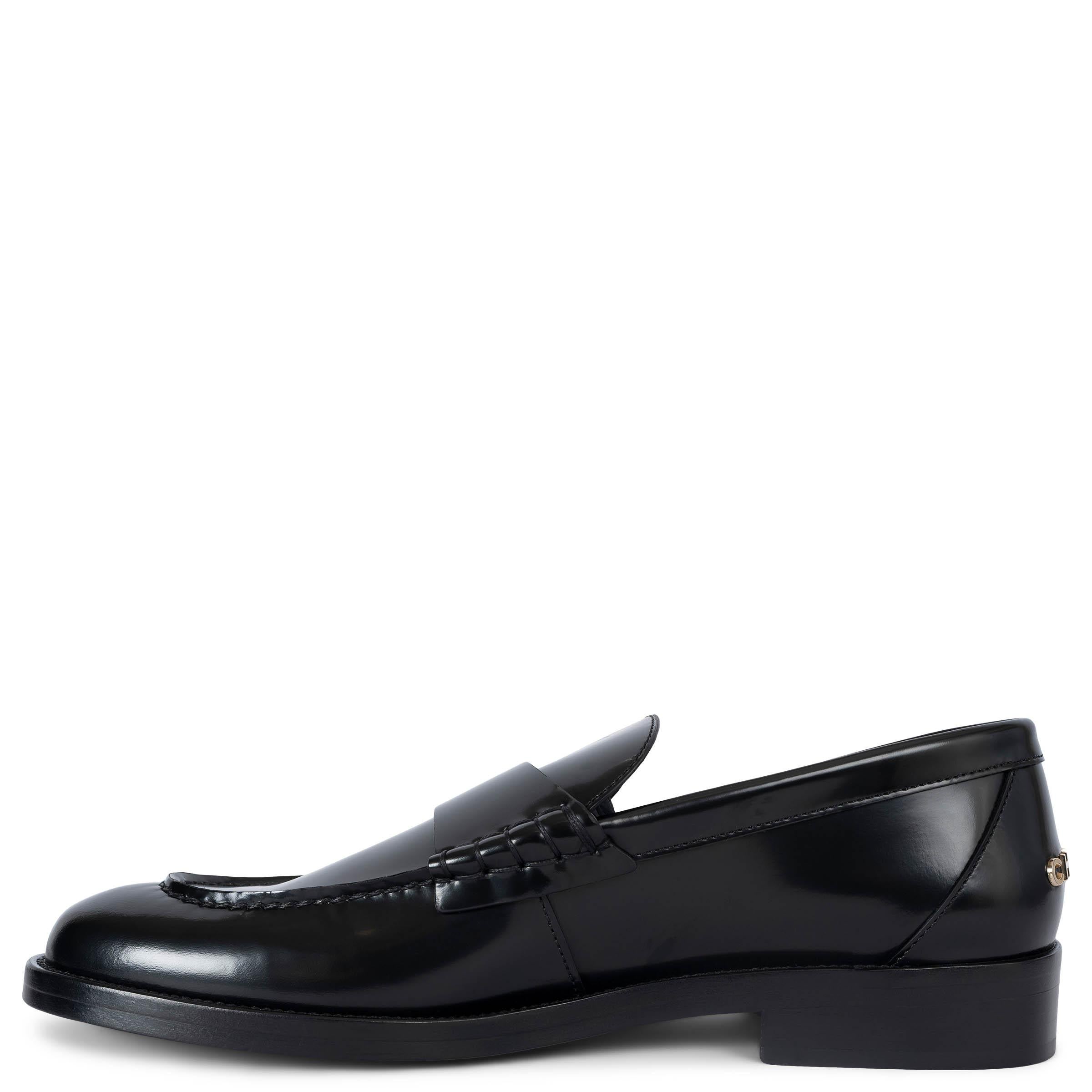 Black CHANEL black silk shiny leather 2023 23S Loafers Shoes 41.5 fit 41 For Sale