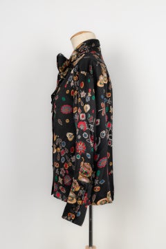 Chanel Black Silk Shirt / Top With Printed with Jewels, 1990s