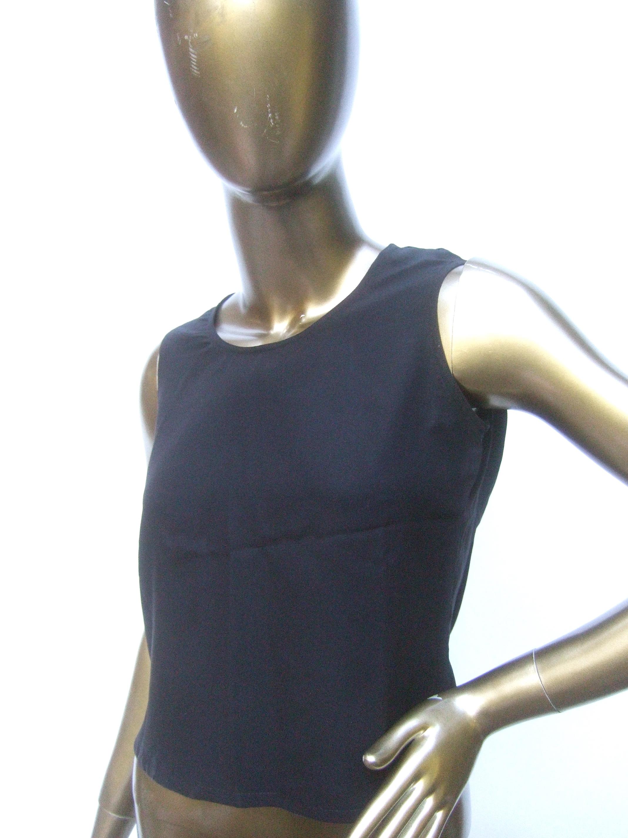 Chanel Black Silk Sleeveless Cropped Shell Top c 1980s Petite In Good Condition For Sale In University City, MO