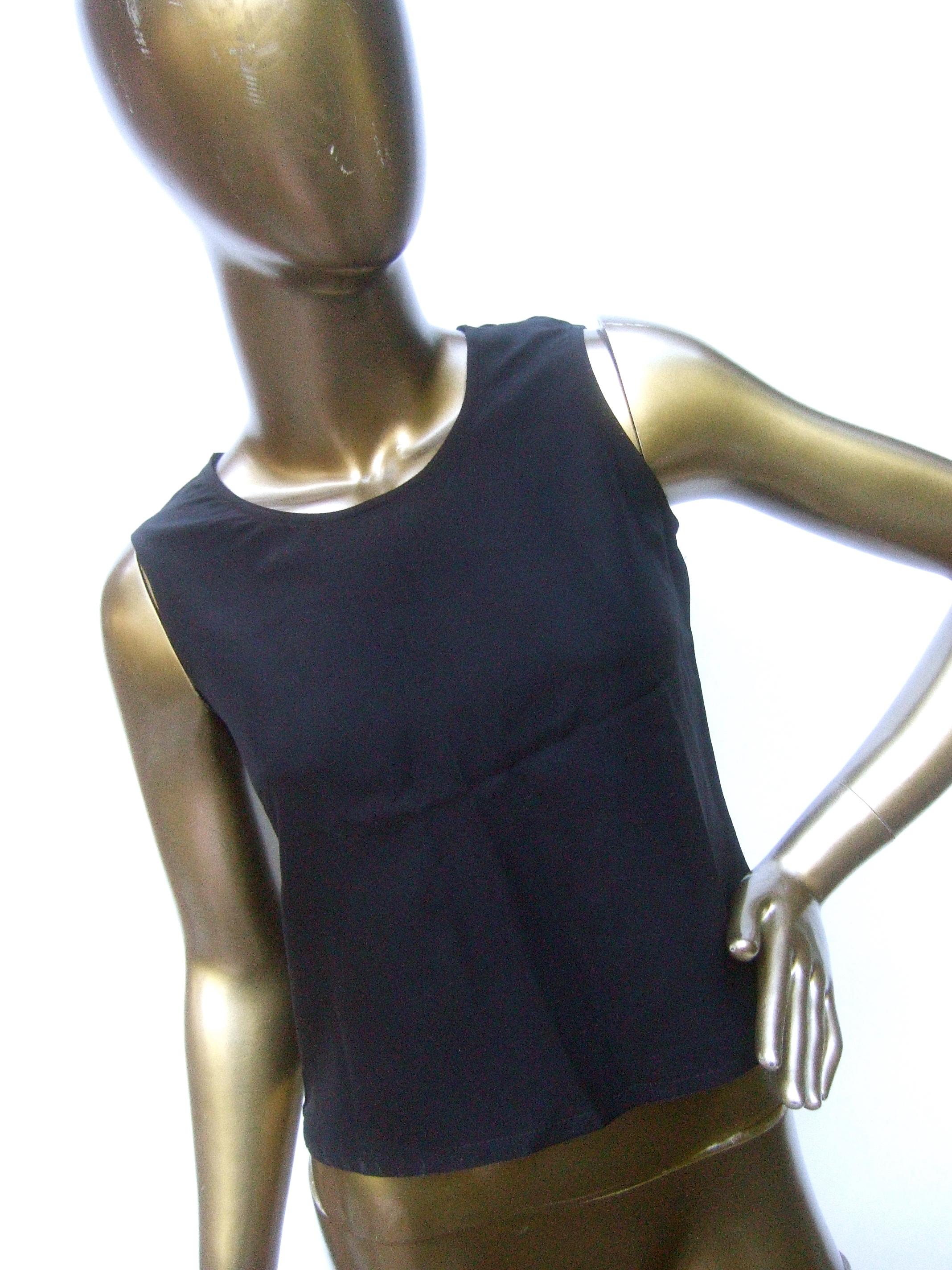 Chanel Black Silk Sleeveless Cropped Shell Top c 1980s Petite For Sale 1