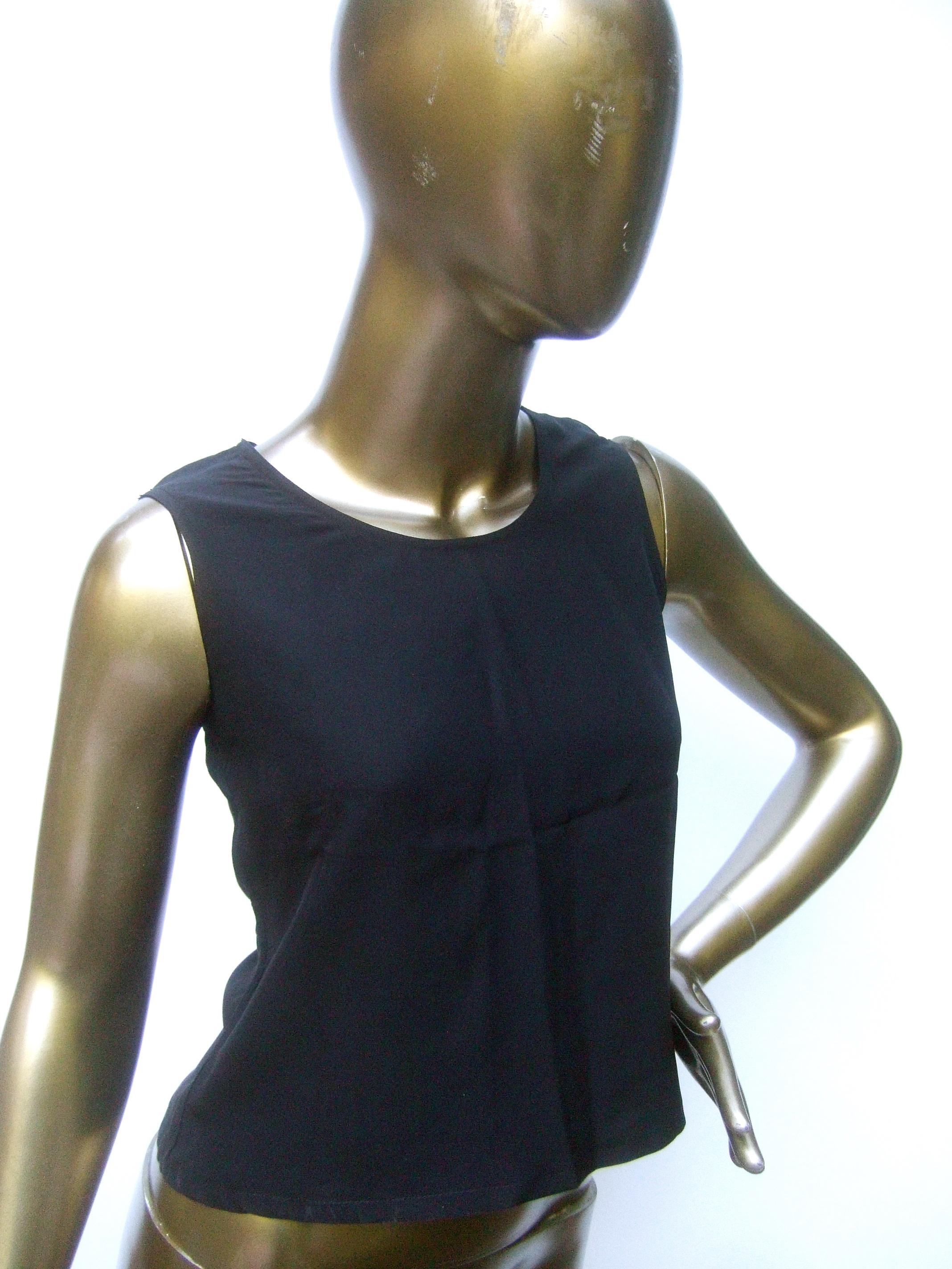 Chanel Black Silk Sleeveless Cropped Shell Top c 1980s Petite For Sale 2