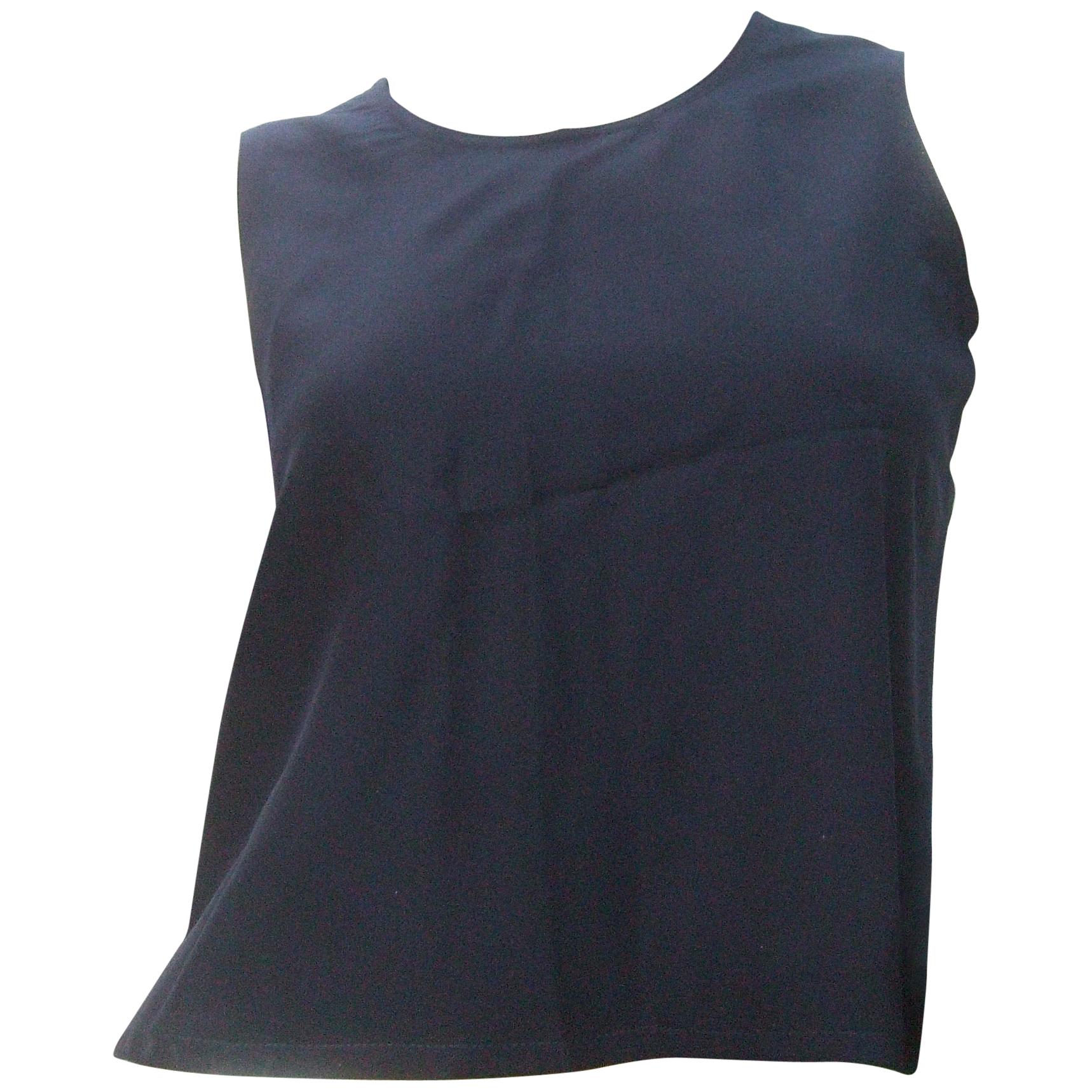 Chanel Black Silk Sleeveless Cropped Shell Top c 1980s Petite For Sale