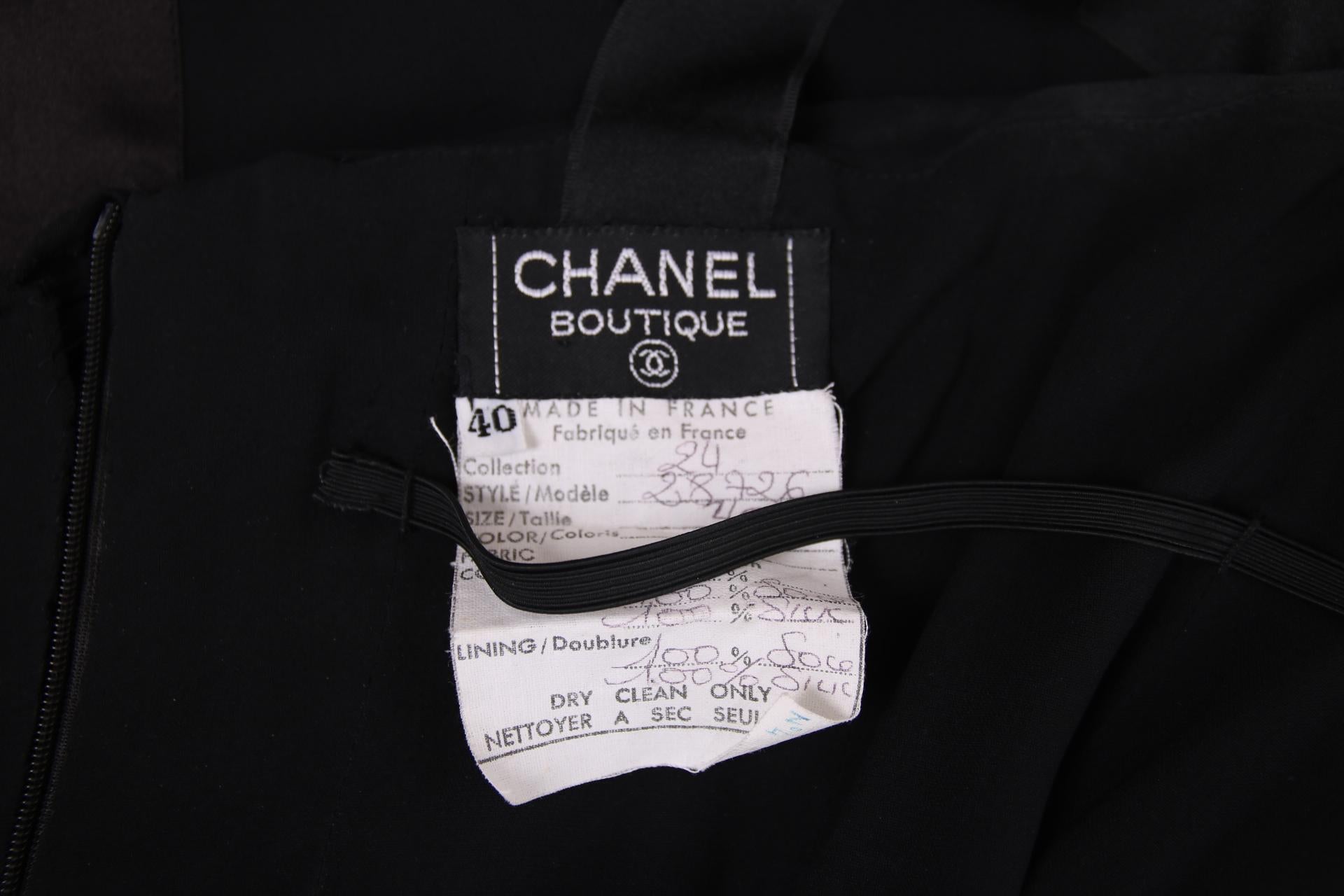 Women's Chanel Black Silk Strapless Gown w/Satin Shoulder Bow Ca. 1990