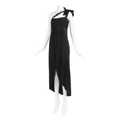 Chanel Robe bustier en soie noire avec nœud d'épaule en satin Ca. 1990