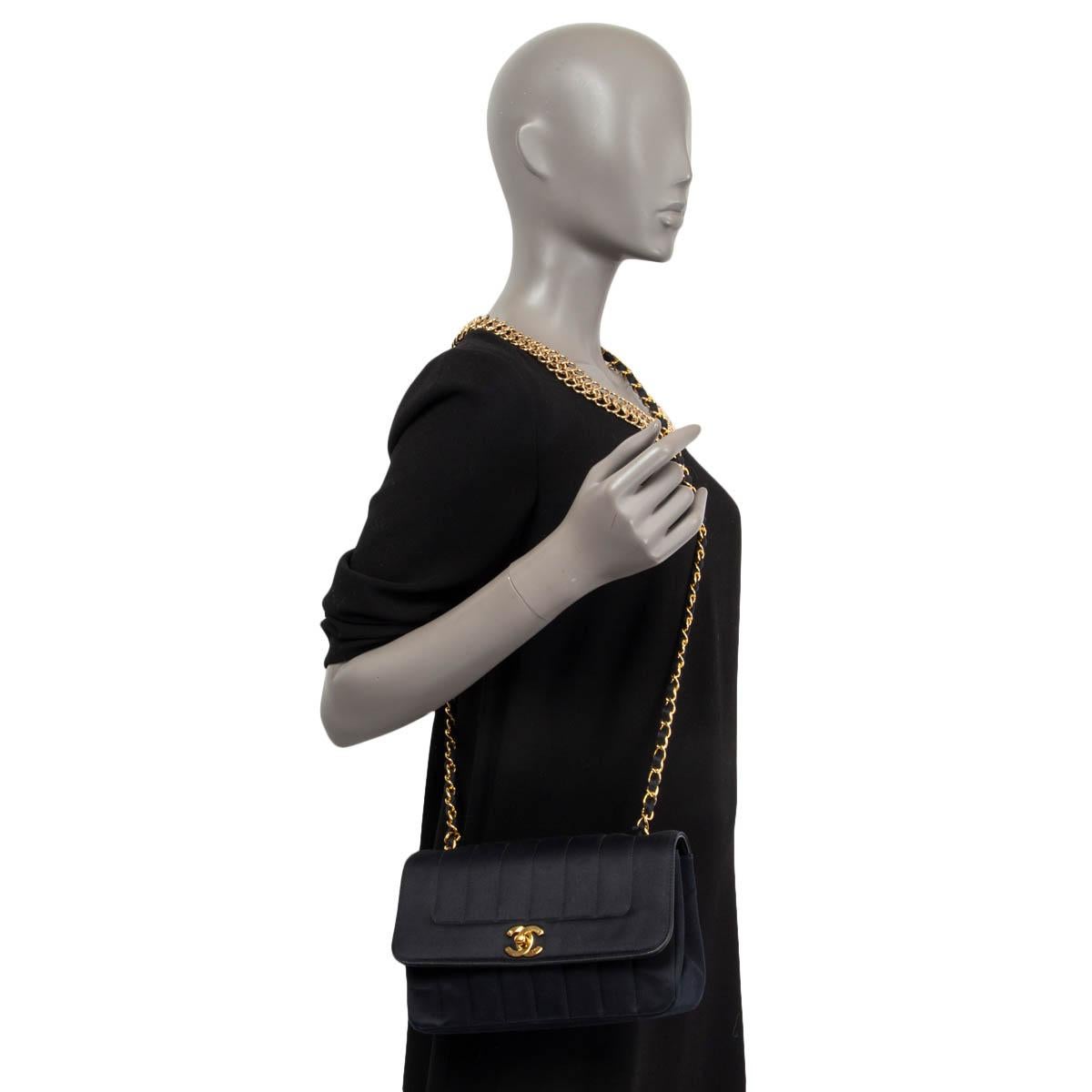 CHANEL black silk STRIPE QUILTED SATIN DIANA Shoulder Bag 2