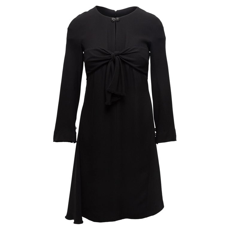 Chanel Black Silk Tie-Accented Long Sleeve Dress For Sale at 1stDibs