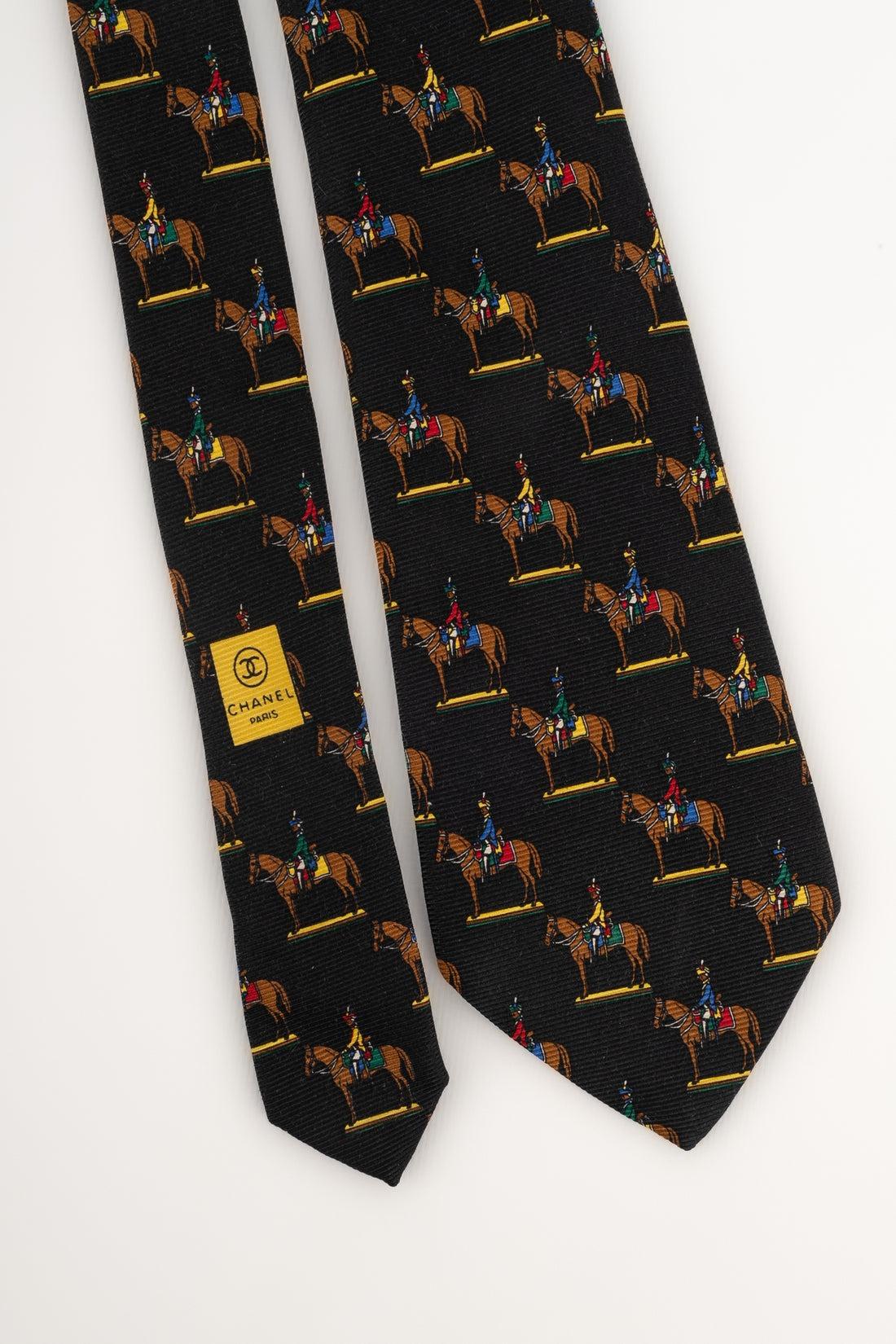 Chanel Black Silk Tie In Excellent Condition For Sale In SAINT-OUEN-SUR-SEINE, FR