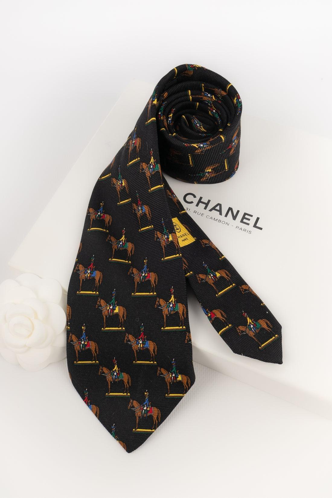 Chanel Black Silk Tie For Sale 2