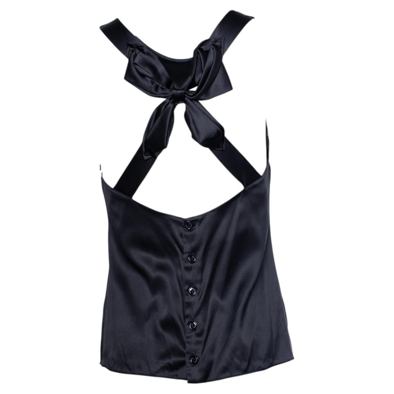 Chanel, black silk top with bow on the back