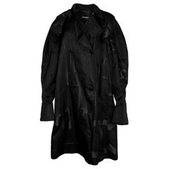 Chanel Black Silk Trench Coat w/ CC Cityscape Design sz 46