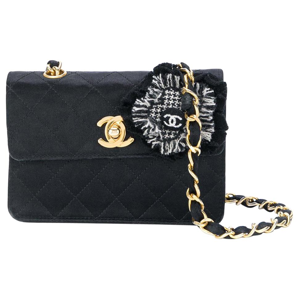 Chanel Black Silk Vintage Bag, 1990s For Sale at 1stDibs
