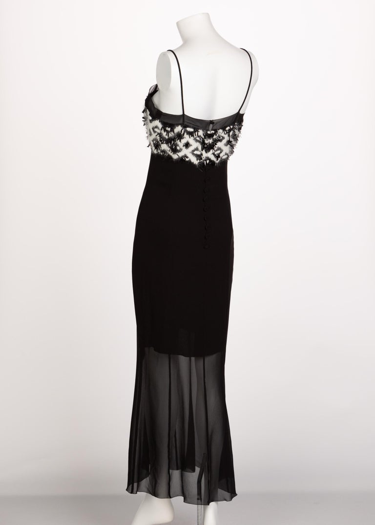 Chanel Black Silk White Mohair Embellished Slip Dress Runway, 1997 For ...