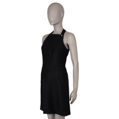 CHANEL black & silver 23P LUREX STRIPED FLARED Dress 36 XS