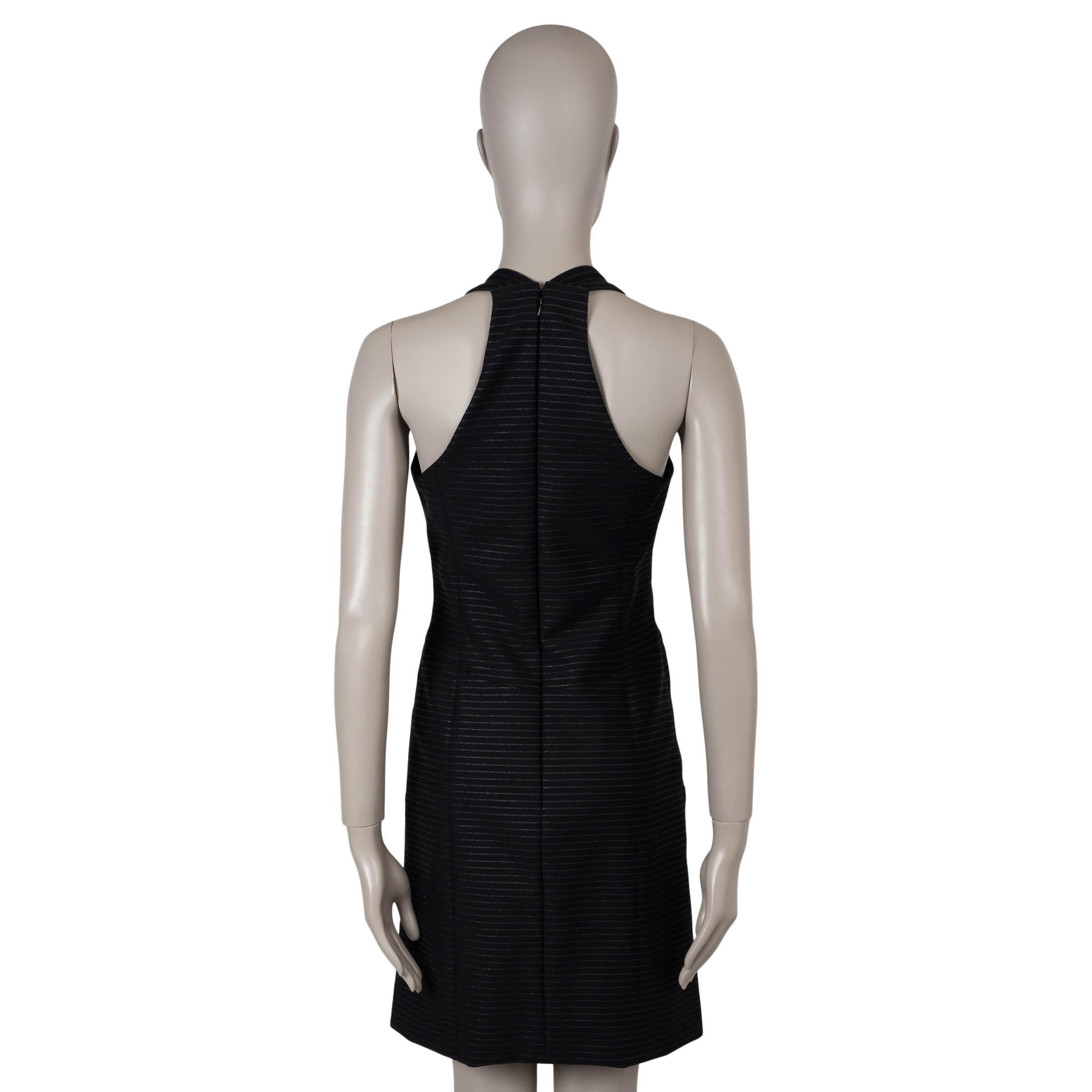 Black CHANEL black & silver 23P LUREX STRIPED FLARED Dress 36 XS For Sale