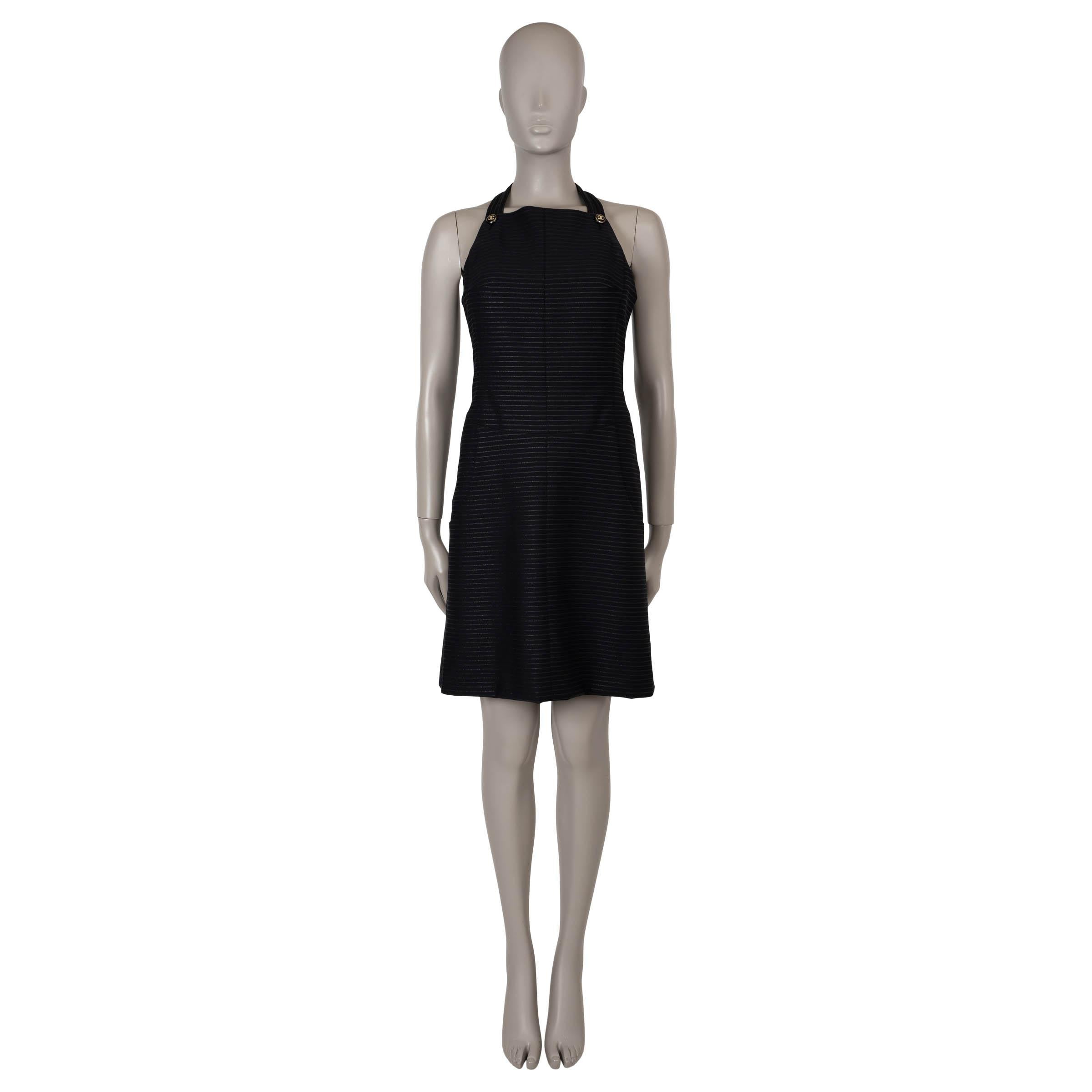 Women's CHANEL black & silver 23P LUREX STRIPED FLARED Dress 36 XS For Sale