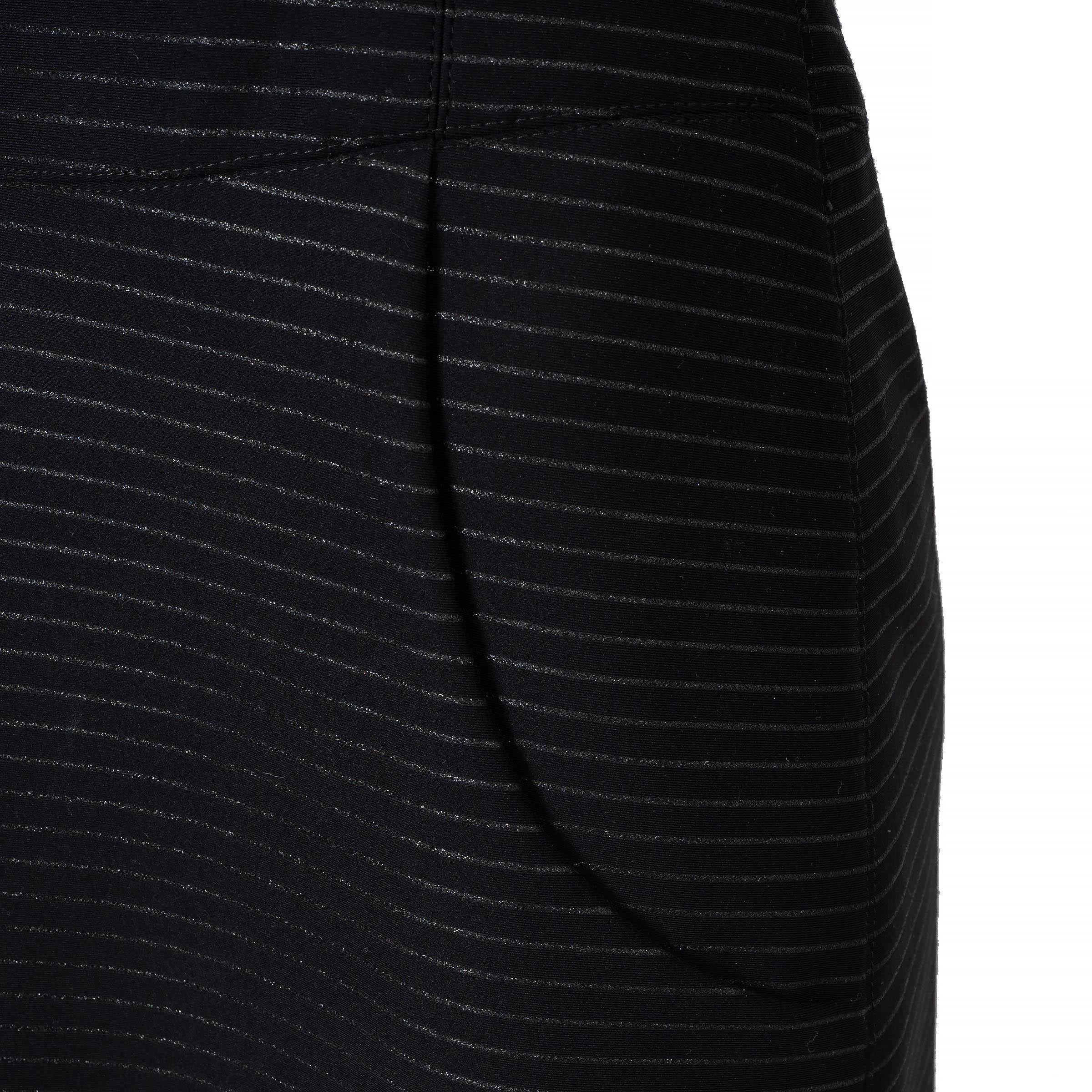 CHANEL black & silver 23P LUREX STRIPED FLARED Dress 36 XS For Sale 2