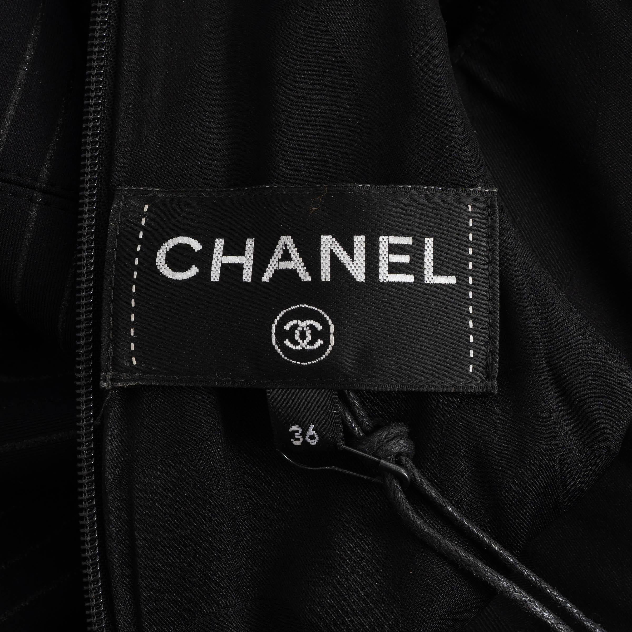 CHANEL black & silver 23P LUREX STRIPED FLARED Dress 36 XS For Sale 3