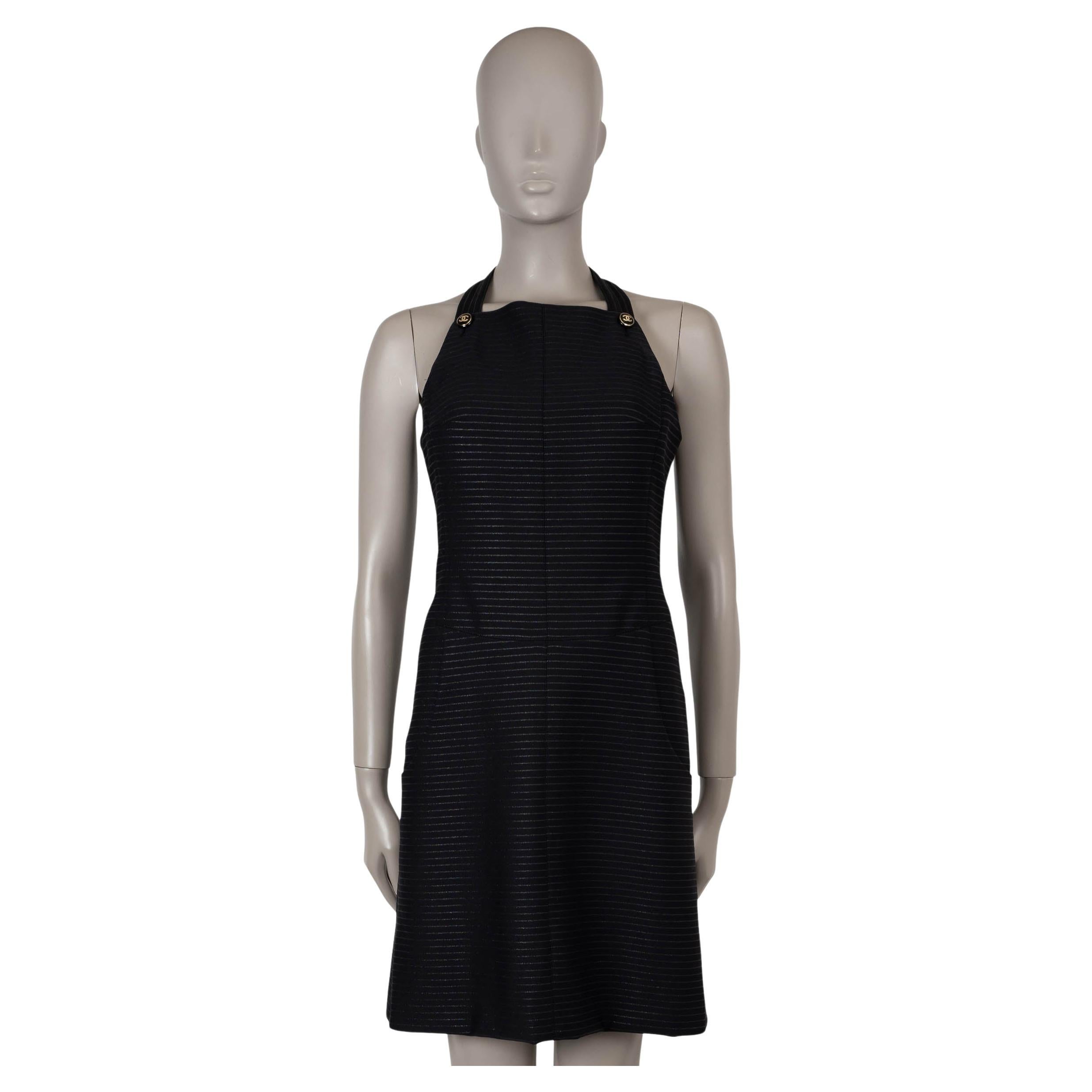 CHANEL black & silver 23P LUREX STRIPED FLARED Dress 36 XS For Sale