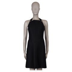 CHANEL black & silver 23P LUREX STRIPED FLARED Dress 36 XS