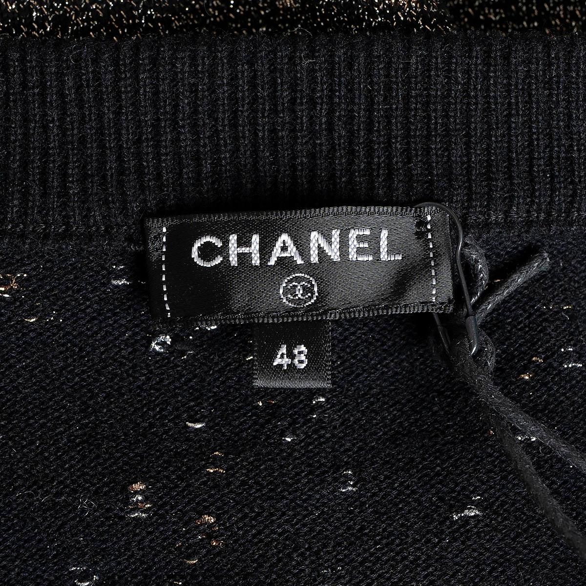CHANEL black & silver cashmere 2020 20C LA PAUSA LOGO LUREX Sweater 48 XXL 4