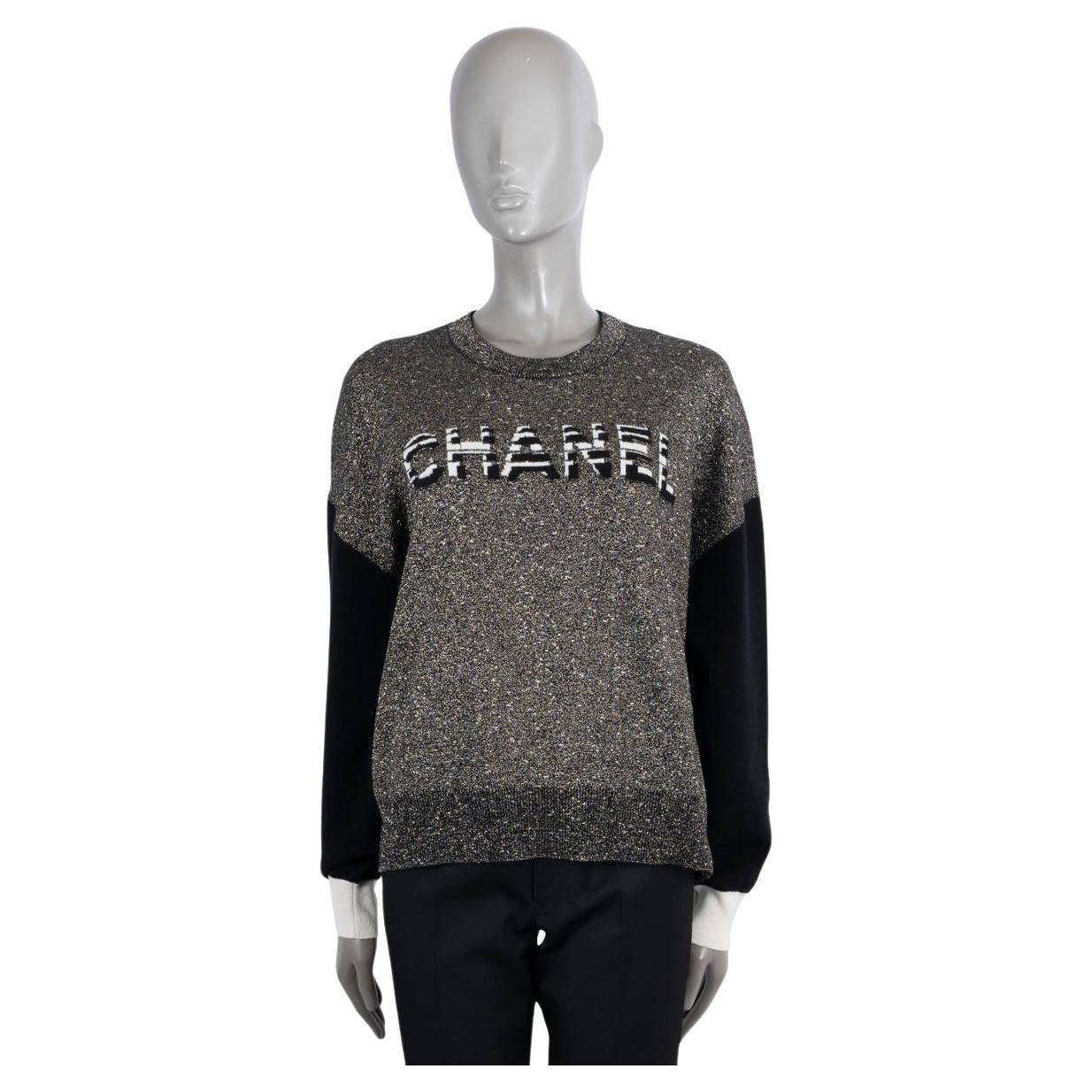 Chanel Black & Silver Cashmere 2020 20C La Pausa Logo Lurex Sweater 48 XXL