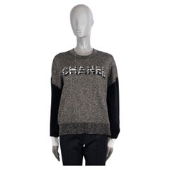 CHANEL black & silver cashmere 2020 20C LA PAUSA LOGO LUREX Sweater 48 XXL