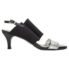 Chanel Black & Silver Elastic & Leather Sandals