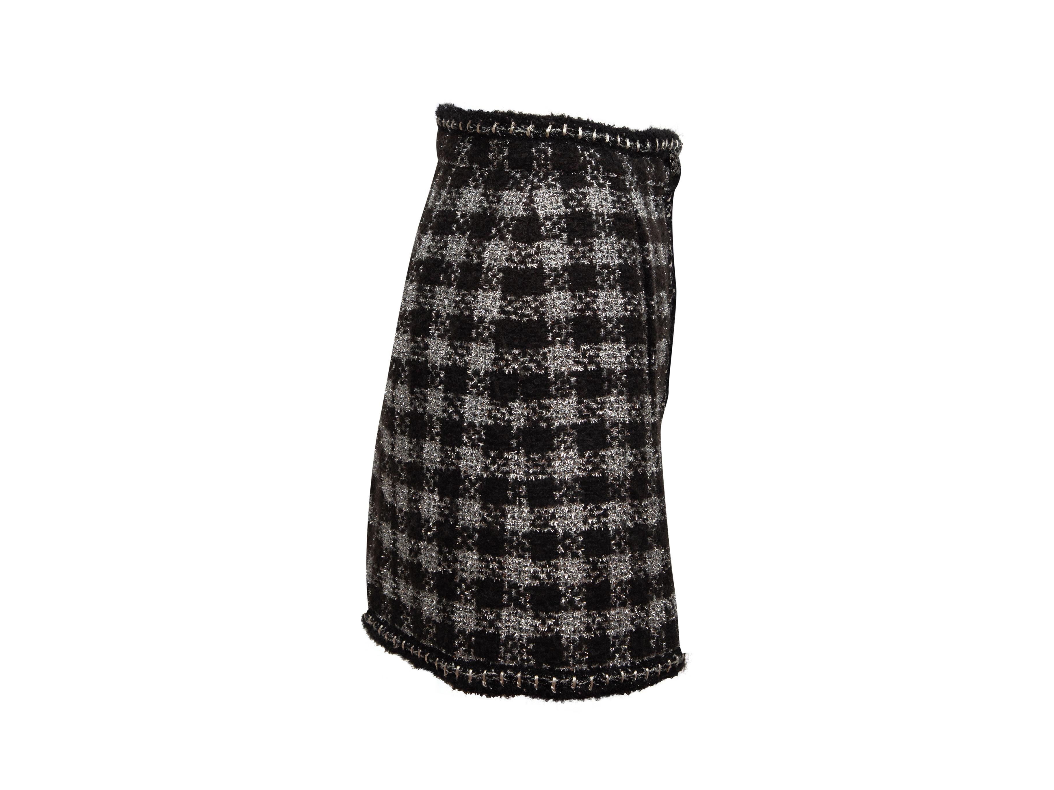 Chanel Black & Silver Gingham Tweed Skirt 2