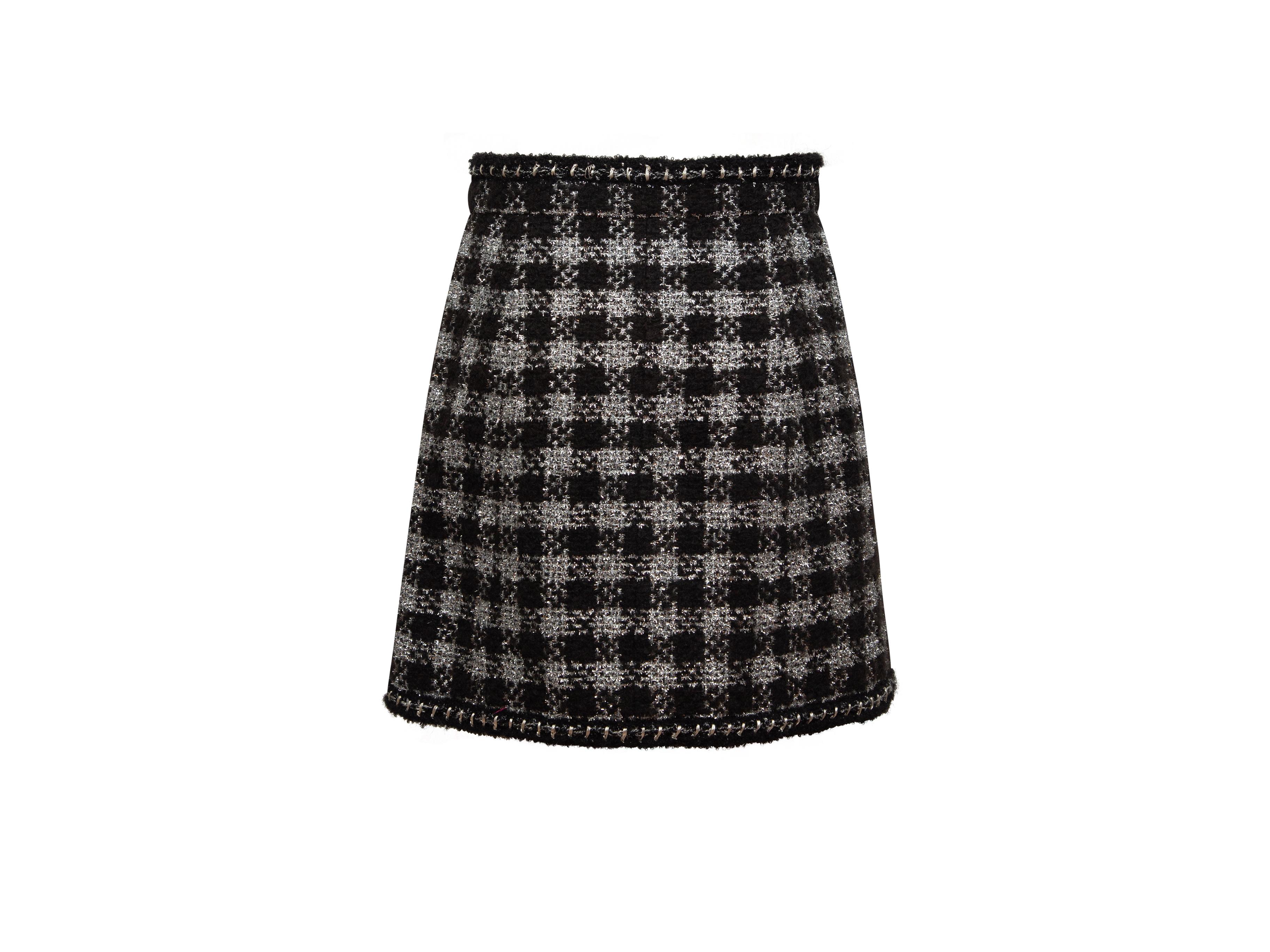 Chanel Black & Silver Gingham Tweed Skirt 3