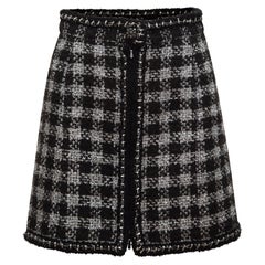 Chanel Black & Silver Gingham Tweed Skirt