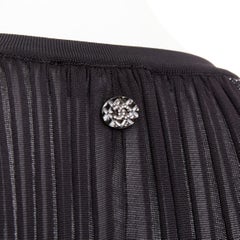 CHANEL black silver glitter CC resin button plisse sheer wave midi dress FR38 M