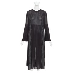 CHANEL black silver glitter CC resin button plisse sheer wave midi dress FR38 M