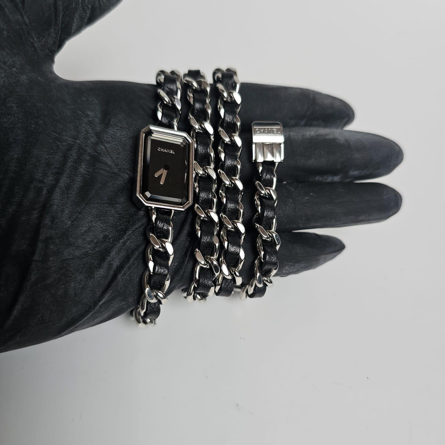 Chanel Black Silver Iconic Layered Chain Premiere Watch For Sale 6