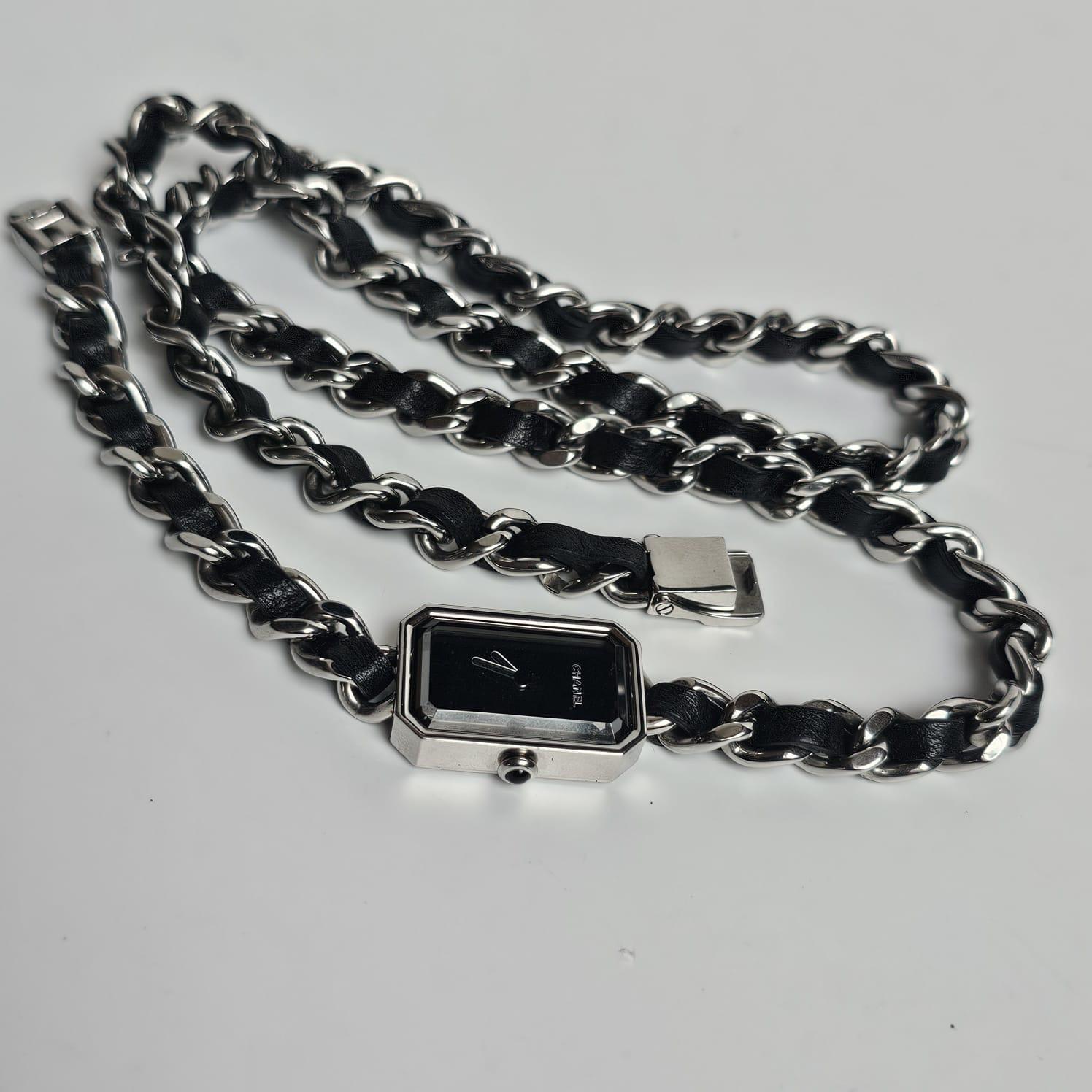 Chanel Black Silver Iconic Layered Chain Premiere Watch For Sale 7
