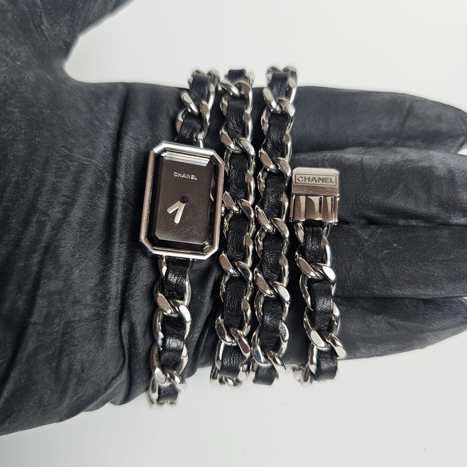 Chanel Black Silver Iconic Layered Chain Premiere Watch For Sale 8