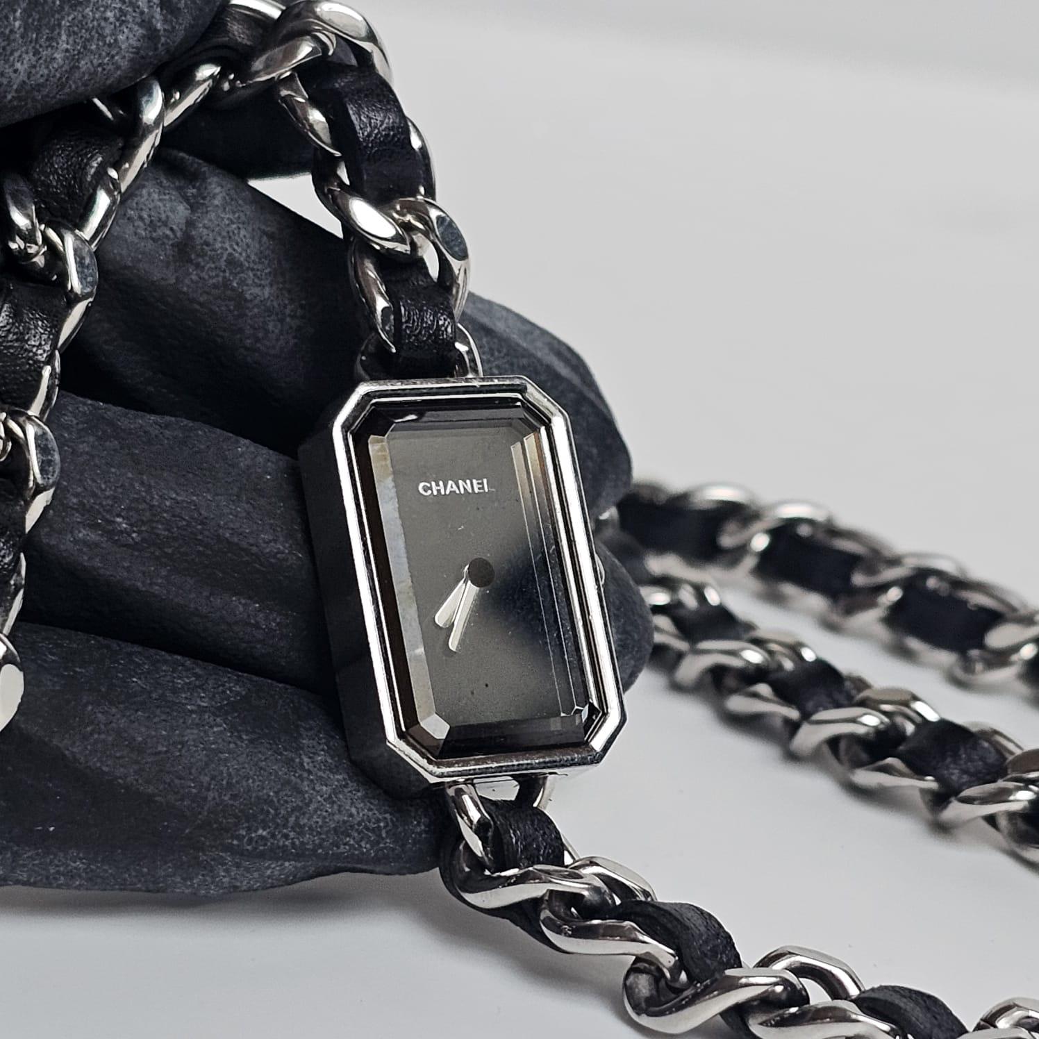 Chanel Black Silver Iconic Layered Chain Premiere Watch For Sale 9