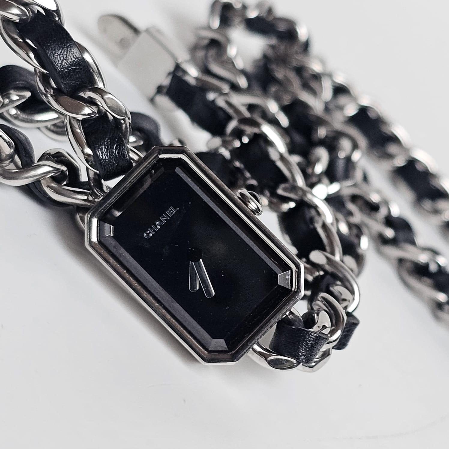 Chanel Black Silver Iconic Layered Chain Premiere Watch For Sale 11