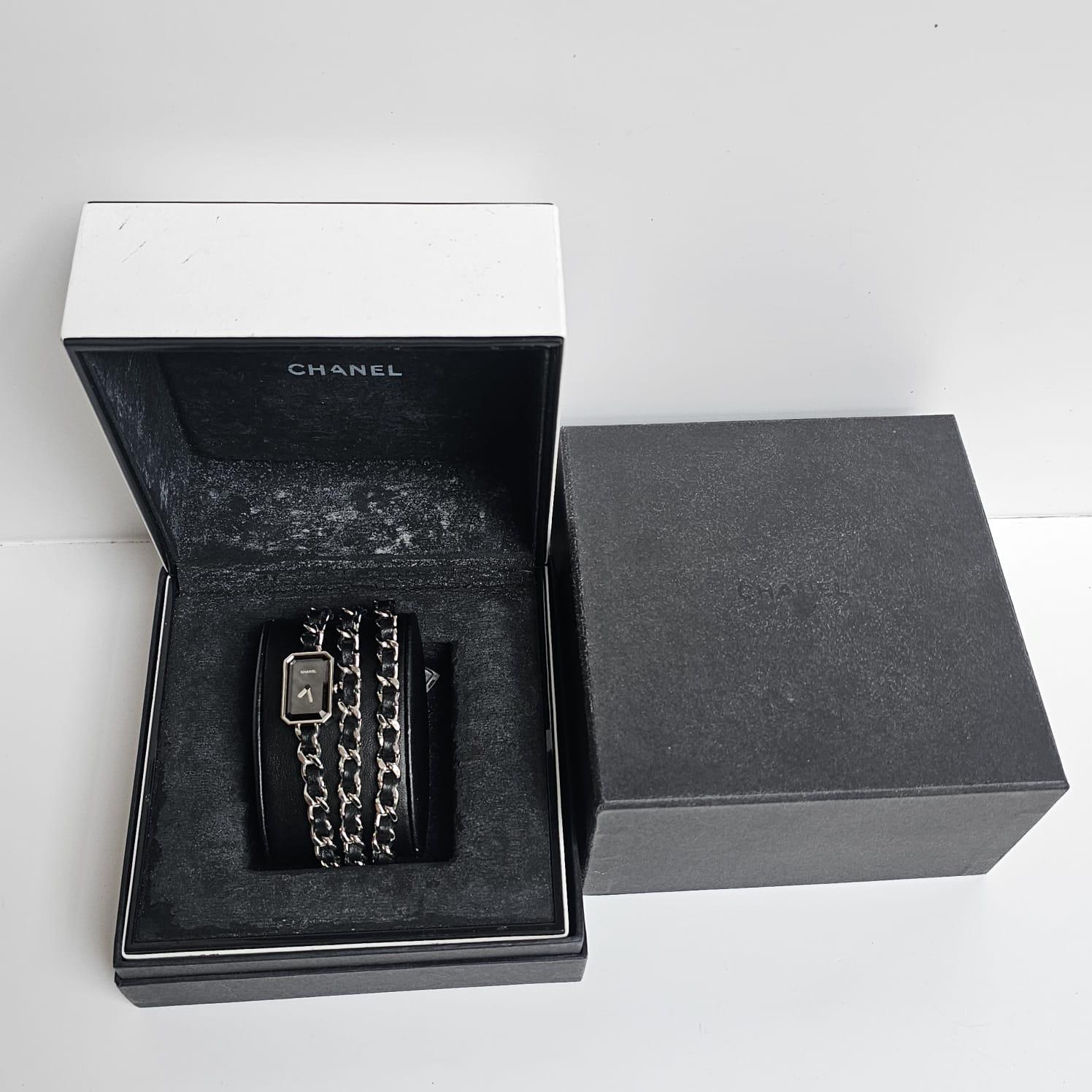 Chanel Black Silver Iconic Layered Chain Premiere Watch For Sale 12
