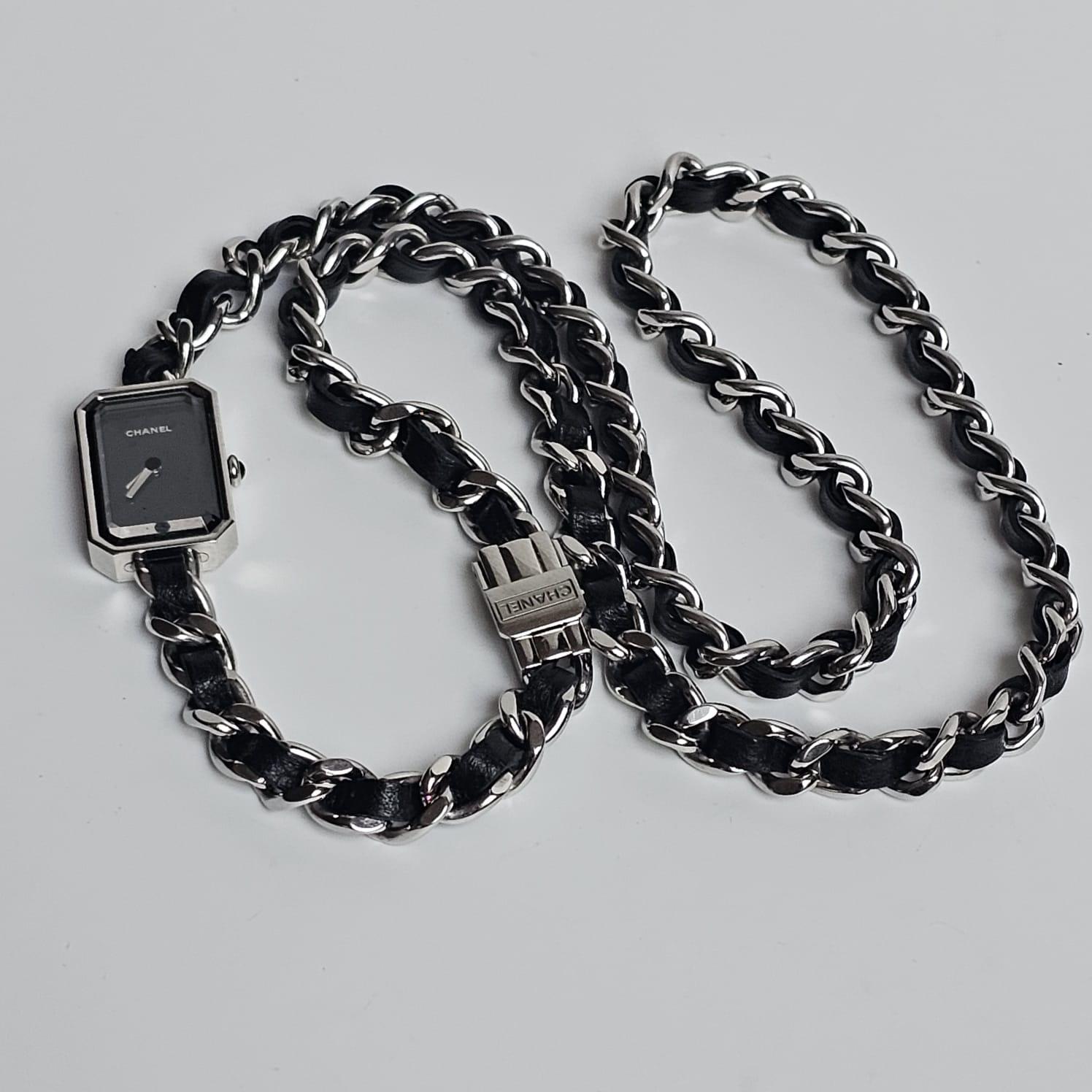 Chanel Black Silver Iconic Layered Chain Premiere Watch For Sale 13