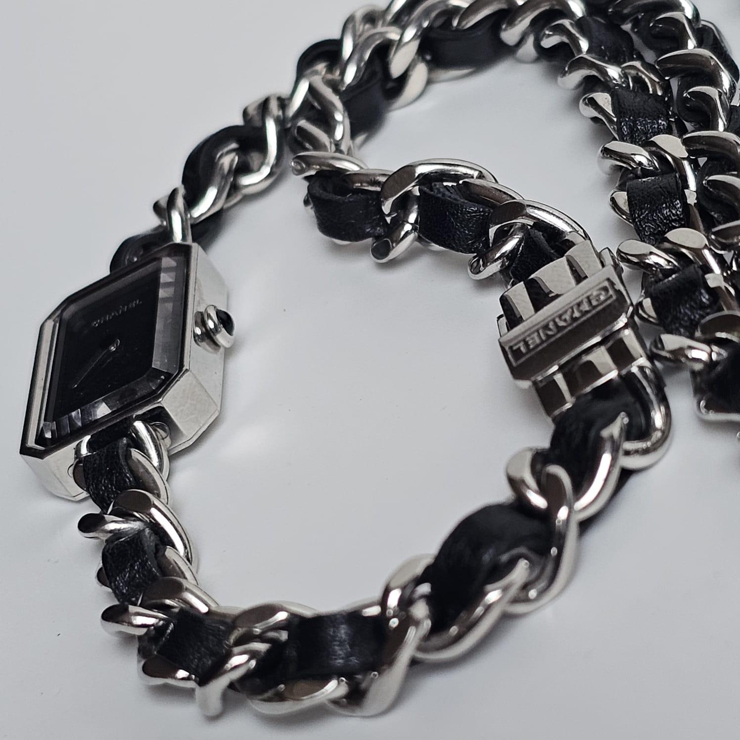 Chanel Black Silver Iconic Layered Chain Premiere Watch For Sale 1