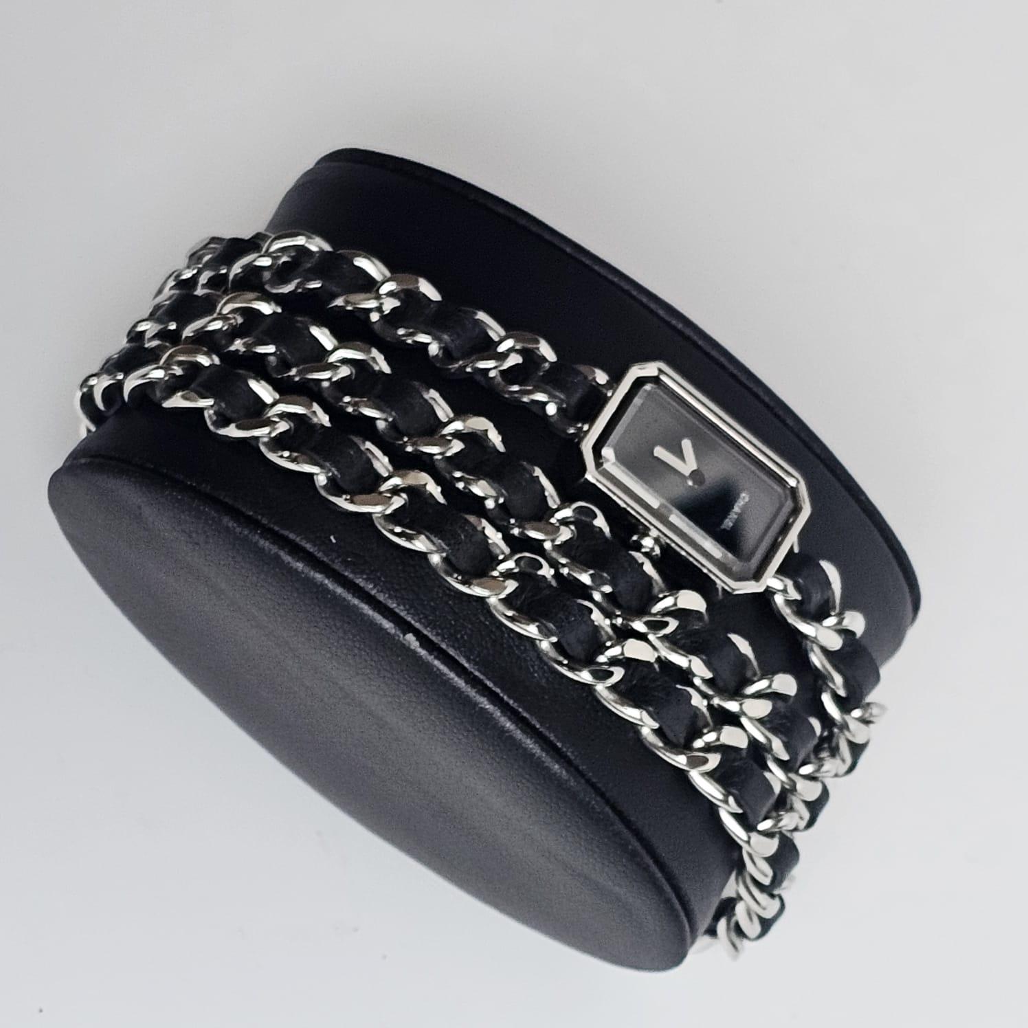 Chanel Black Silver Iconic Layered Chain Premiere Watch For Sale 3