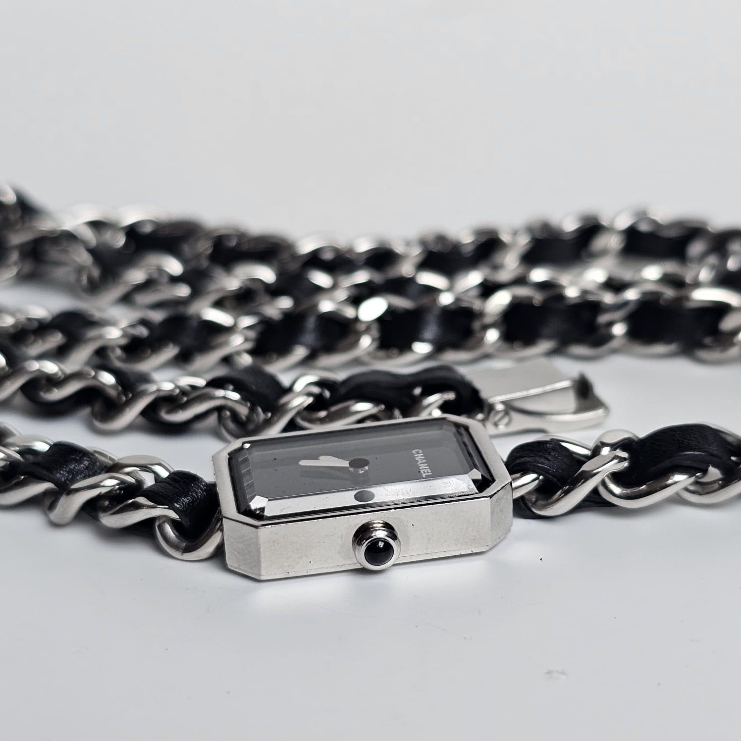 Chanel Black Silver Iconic Layered Chain Premiere Watch For Sale 4