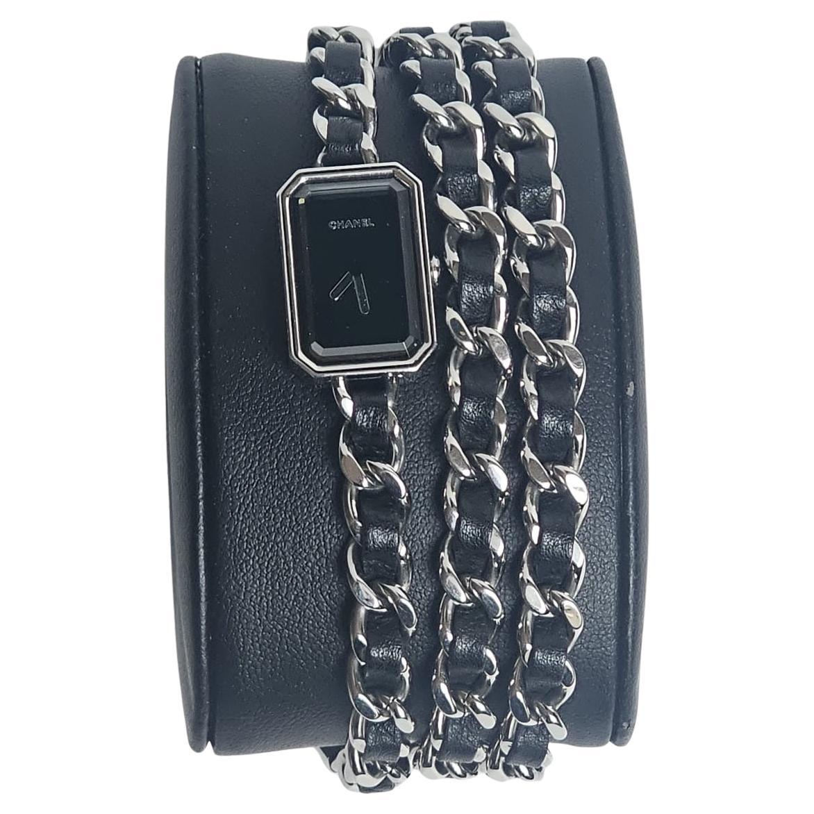 Chanel Black Silver Iconic Layered Chain Premiere Watch