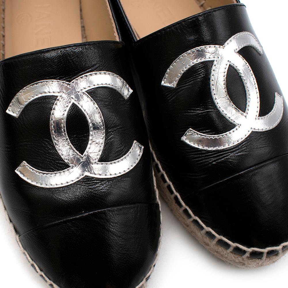 Women's Chanel Black & Silver Lambskin CC Espadrilles - Size EU 36
