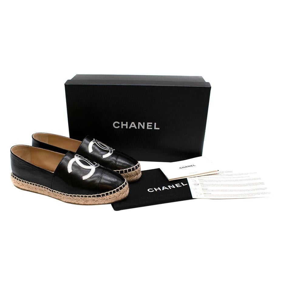 Chanel Black and Silver Lambskin CC Espadrilles - Size EU 36 at 1stDibs