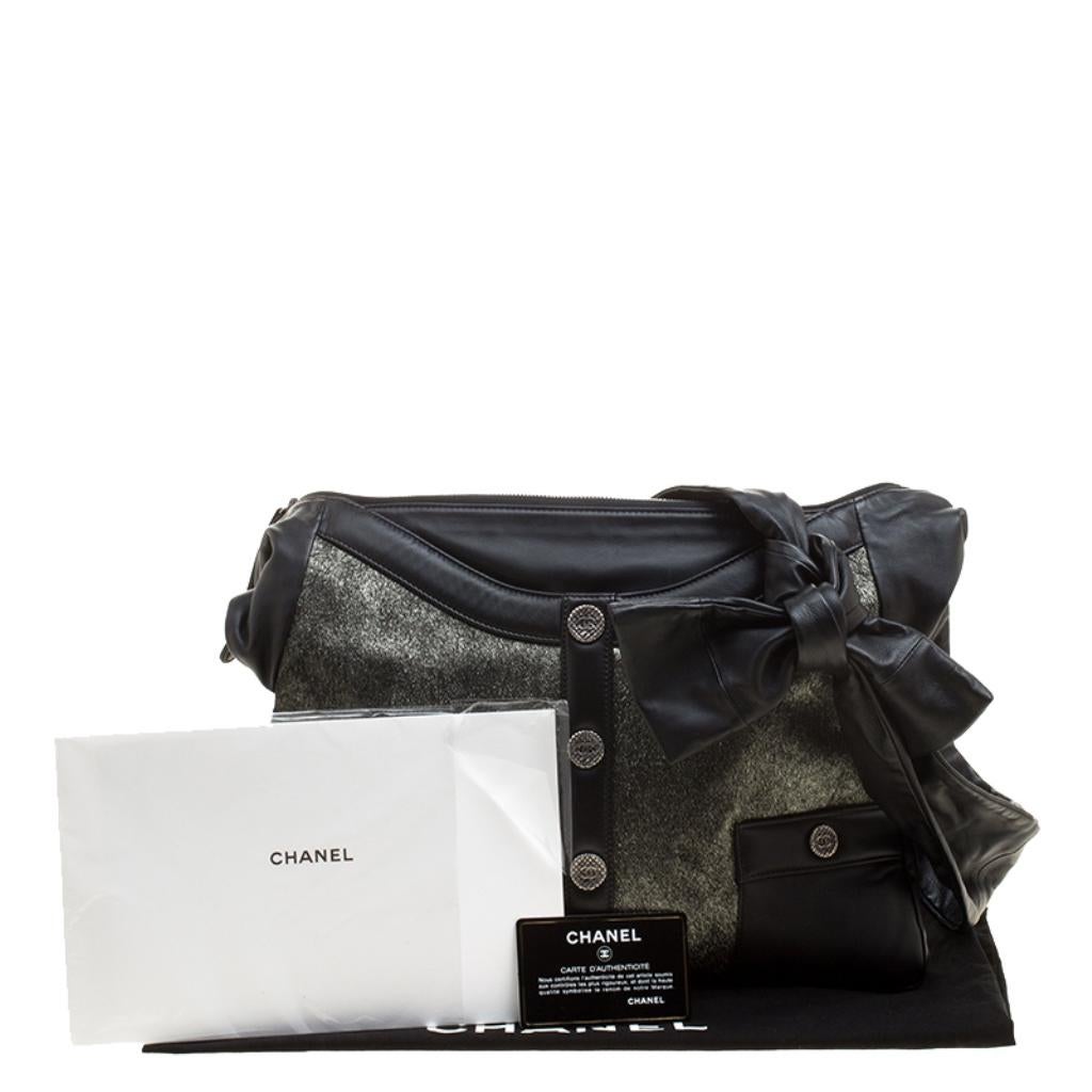 Chanel Black/Silver Leather and Calfhair Girl Bag 8