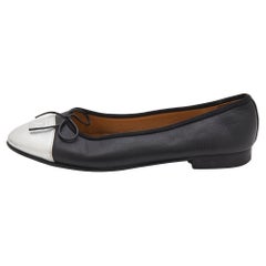 Chanel Black/Silver Leather CC Cap Toe Ballet Flats Size 36