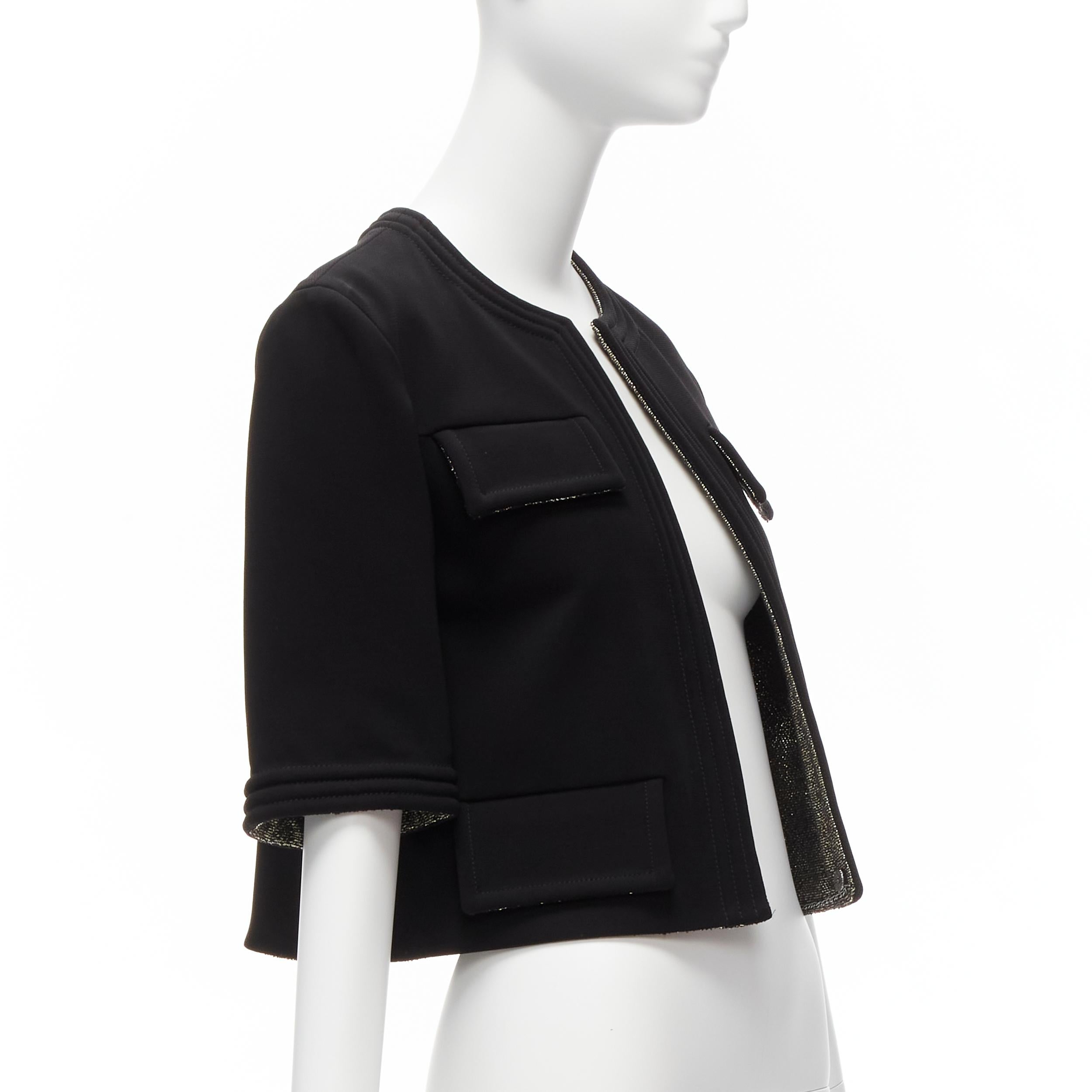 Nero Chanel nero argento metallizzato tweed foderato 4 tasche giacca bolero FR34 XS in vendita