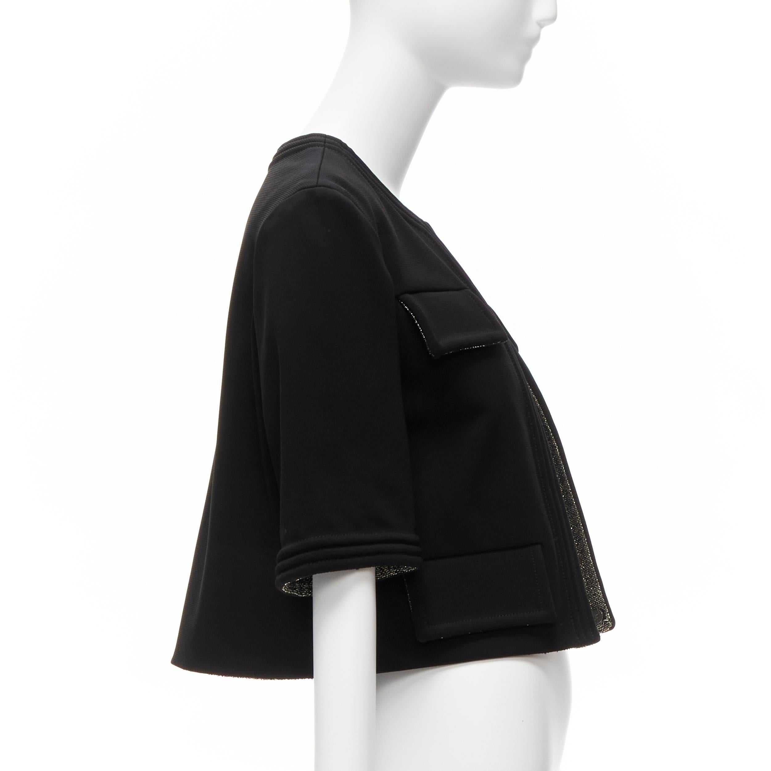 Chanel nero argento metallizzato tweed foderato 4 tasche giacca bolero FR34 XS In condizioni ottime in vendita a Hong Kong, NT